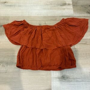 Forever 21 off The Shoulder Flounce Crop Top in Orange Size Medium